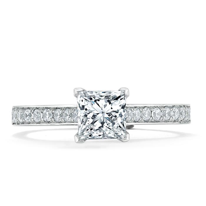 1.0 CT Princess Cut Solitaire Channel Pave Setting Moissanite Engagement Ring - Barbara Maison 