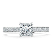 1.0 CT Princess Cut Solitaire Channel Pave Setting Moissanite Engagement Ring - Barbara Maison 