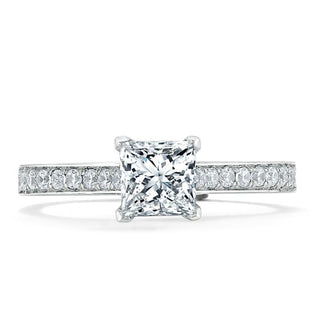 1.0 CT Princess Cut Solitaire Channel Pave Setting Moissanite Engagement Ring - Barbara Maison 