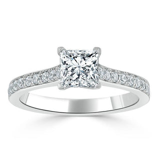 1.0 CT Princess Cut Solitaire Channel Pave Setting Moissanite Engagement Ring - Barbara Maison 