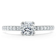 0.75 CT Cushion Cut Solitaire Moissanite Engagement Ring With Pave Setting - Barbara Maison 