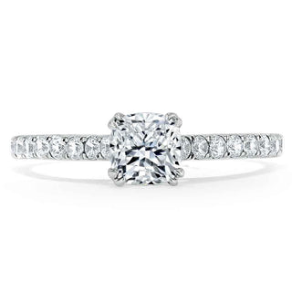 0.75 CT Cushion Cut Solitaire Moissanite Engagement Ring With Pave Setting - Barbara Maison 