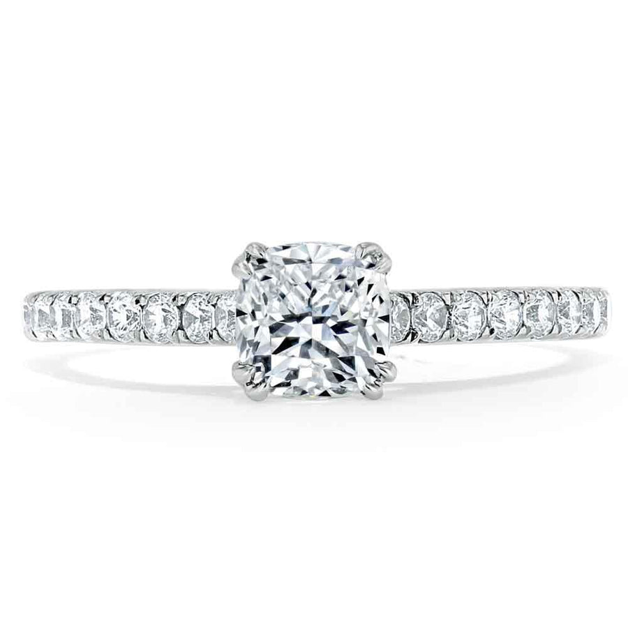 0.75 CT Cushion Cut Solitaire Moissanite Engagement Ring With Pave Setting - Barbara Maison 