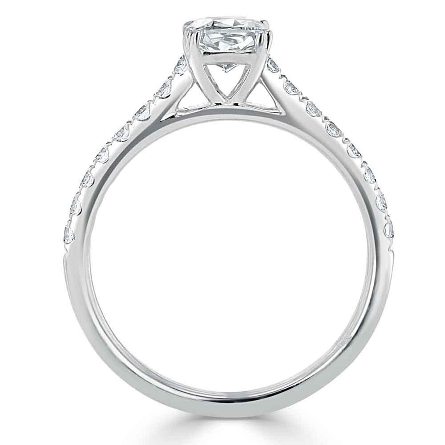 0.75 CT Cushion Cut Solitaire Moissanite Engagement Ring With Pave Setting - Barbara Maison 