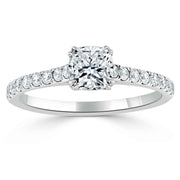 0.75 CT Cushion Cut Solitaire Moissanite Engagement Ring With Pave Setting - Barbara Maison 