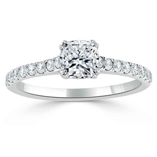 0.75 CT Cushion Cut Solitaire Moissanite Engagement Ring With Pave Setting - Barbara Maison 