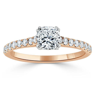 0.75 CT Cushion Cut Solitaire Moissanite Engagement Ring With Pave Setting - Barbara Maison 