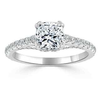 1.0 CT Cushion Cut Hidden Halo Pave Moissanite Engagement Ring - Barbara Maison 