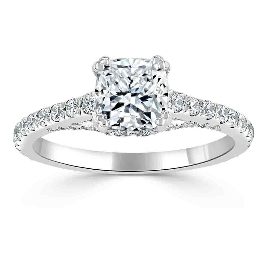 1.0 CT Cushion Cut Hidden Halo Pave Moissanite Engagement Ring - Barbara Maison 