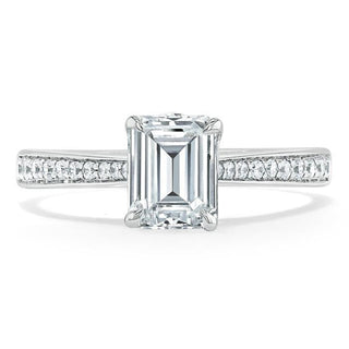 1.0 CT Emerald Cut Solitaire Channel Pave Moissanite Engagement Ring - Barbara Maison 