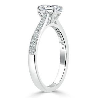 1.0 CT Emerald Cut Solitaire Channel Pave Moissanite Engagement Ring - Barbara Maison 