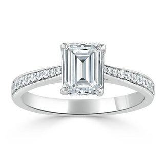 1.0 CT Emerald Cut Solitaire Channel Pave Moissanite Engagement Ring - Barbara Maison 