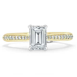 1.0 CT Emerald Cut Solitaire Channel Pave Moissanite Engagement Ring - Barbara Maison 