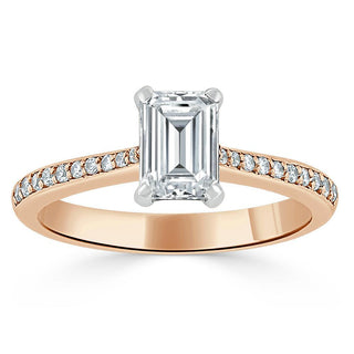 1.0 CT Emerald Cut Solitaire Channel Pave Moissanite Engagement Ring - Barbara Maison 