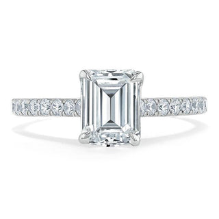 1.50 CT Emerald Cut Solitaire Pave Setting Moissanite Engagement Ring - Barbara Maison 