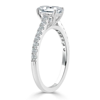 1.50 CT Emerald Cut Solitaire Pave Setting Moissanite Engagement Ring - Barbara Maison 