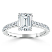 1.50 CT Emerald Cut Solitaire Pave Setting Moissanite Engagement Ring - Barbara Maison 