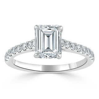 1.50 CT Emerald Cut Solitaire Pave Setting Moissanite Engagement Ring - Barbara Maison 