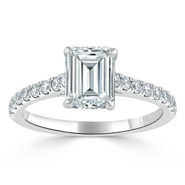 1.50 CT Emerald Cut Solitaire Pave Setting Moissanite Engagement Ring - Barbara Maison 