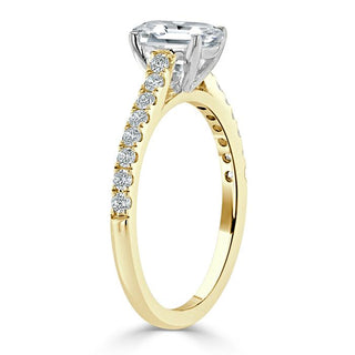 1.50 CT Emerald Cut Solitaire Pave Setting Moissanite Engagement Ring - Barbara Maison 