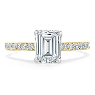 1.50 CT Emerald Cut Solitaire Pave Setting Moissanite Engagement Ring - Barbara Maison 