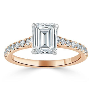 1.50 CT Emerald Cut Solitaire Pave Setting Moissanite Engagement Ring - Barbara Maison 