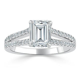 1.0 CT Emerald Cut Solitaire Split Shank Setting Moissanite Engagement Ring - Barbara Maison 