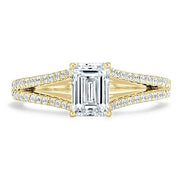 1.0 CT Emerald Cut Solitaire Split Shank Setting Moissanite Engagement Ring - Barbara Maison 