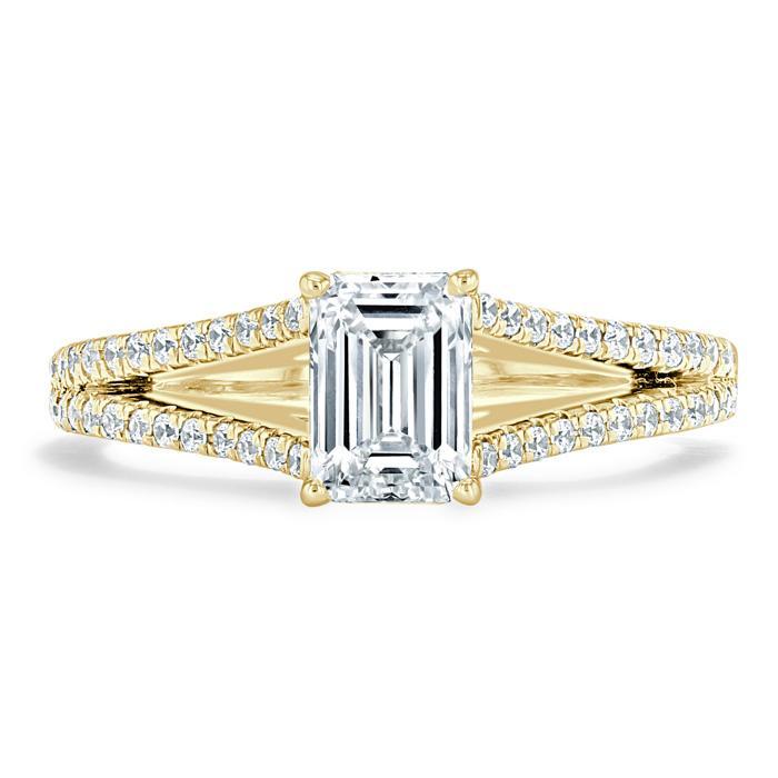 1.0 CT Emerald Cut Solitaire Split Shank Setting Moissanite Engagement Ring - Barbara Maison 