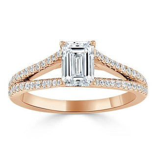 1.0 CT Emerald Cut Solitaire Split Shank Setting Moissanite Engagement Ring - Barbara Maison 