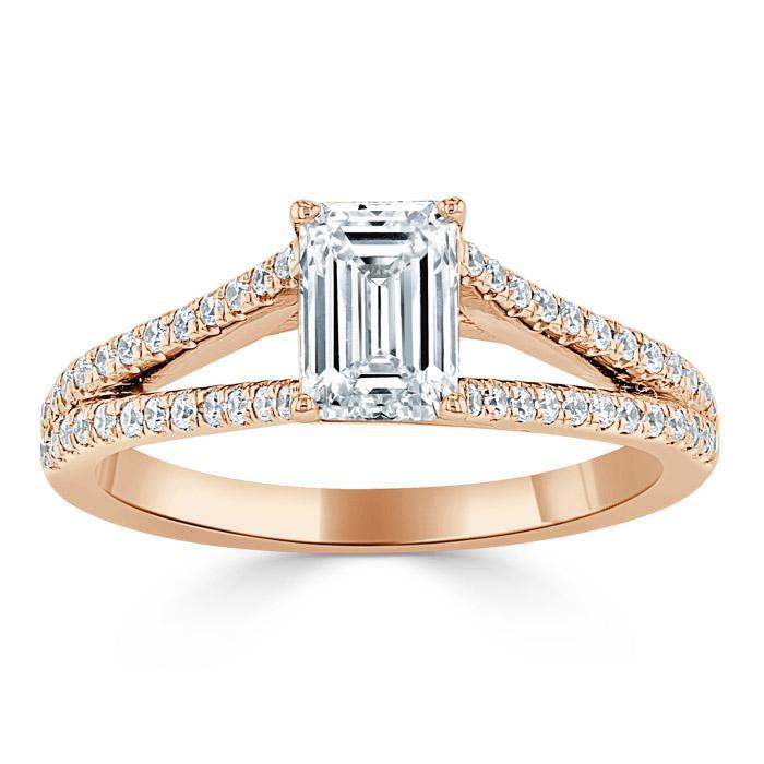 1.0 CT Emerald Cut Solitaire Split Shank Setting Moissanite Engagement Ring - Barbara Maison 
