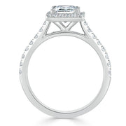 1.0 CT Princess Cut Halo Pave Setting Moissanite Engagement Ring - Barbara Maison 