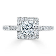 1.0 CT Princess Cut Halo Pave Setting Moissanite Engagement Ring - Barbara Maison 