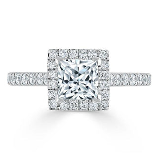 1.0 CT Princess Cut Halo Pave Setting Moissanite Engagement Ring - Barbara Maison 