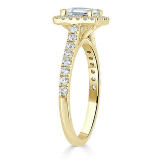 1.0 CT Princess Cut Halo Pave Setting Moissanite Engagement Ring - Barbara Maison 