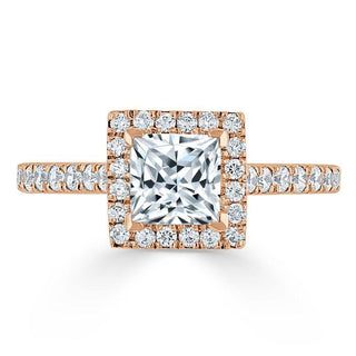 1.0 CT Princess Cut Halo Pave Setting Moissanite Engagement Ring - Barbara Maison 