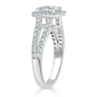 1.0 CT Princess Cut Halo Split Shank Setting Moissanite Engagement Ring - Barbara Maison 