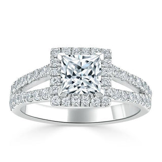 1.0 CT Princess Cut Halo Split Shank Setting Moissanite Engagement Ring - Barbara Maison 