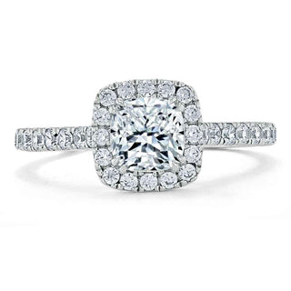 1.0 CT Cushion Cut Halo Pave Moissanite Engagement Ring - Barbara Maison 