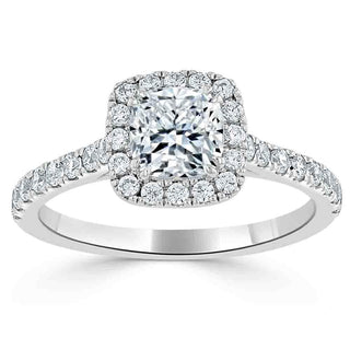 1.0 CT Cushion Cut Halo Pave Moissanite Engagement Ring - Barbara Maison 