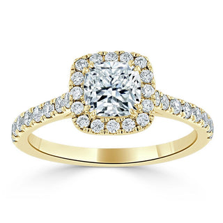 1.0 CT Cushion Cut Halo Pave Moissanite Engagement Ring - Barbara Maison 