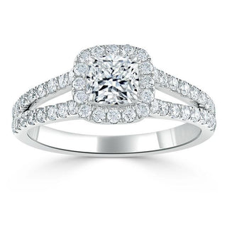 1.0 CT Cushion Cut Halo Split Shank Setting Moissanite Engagement Ring - Barbara Maison 