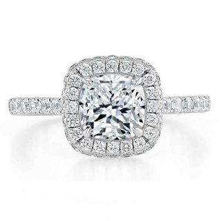 1.5 CT Cushion Cut Halo Pave Setting Moissanite Engagement Ring - Barbara Maison 