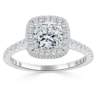 1.5 CT Cushion Cut Halo Pave Setting Moissanite Engagement Ring - Barbara Maison 