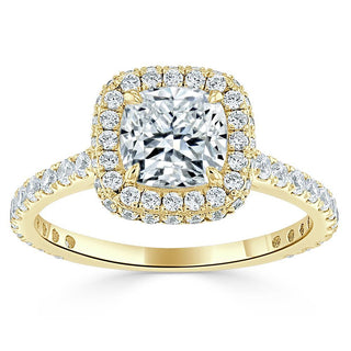 1.5 CT Cushion Cut Halo Pave Setting Moissanite Engagement Ring - Barbara Maison 