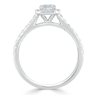 1.0 CT Emerald Cut Halo Moissanite Engagement Ring With Pave Setting - Barbara Maison 