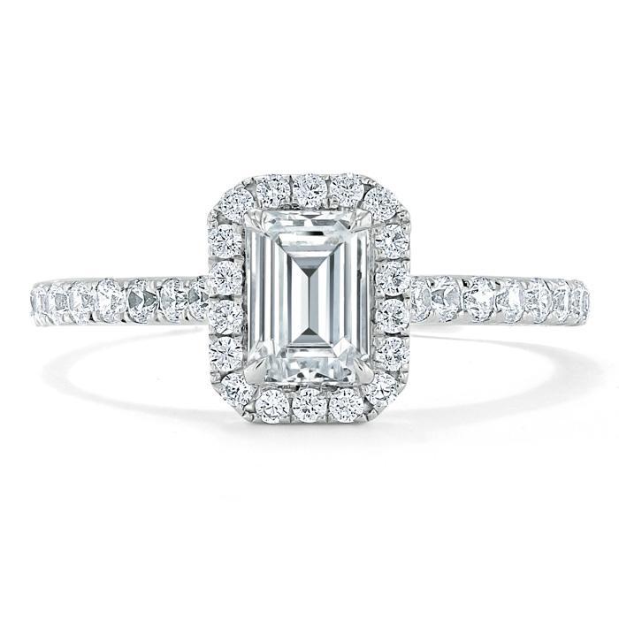 1.0 CT Emerald Cut Halo Moissanite Engagement Ring With Pave Setting - Barbara Maison 