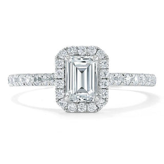 1.0 CT Emerald Cut Halo Moissanite Engagement Ring With Pave Setting - Barbara Maison 