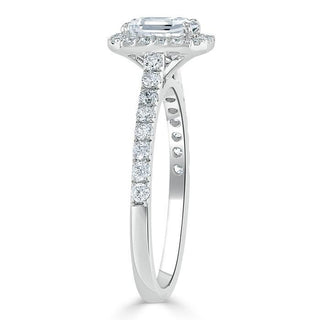 1.0 CT Emerald Cut Halo Moissanite Engagement Ring With Pave Setting - Barbara Maison 