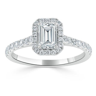 1.0 CT Emerald Cut Halo Moissanite Engagement Ring With Pave Setting - Barbara Maison 